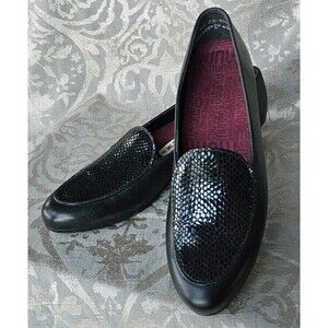 NEW Munro American Mallory Loafers Black Smooth & Snake Skin Leather 7.5 SS